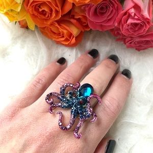 Octopus rhinestone statement ring